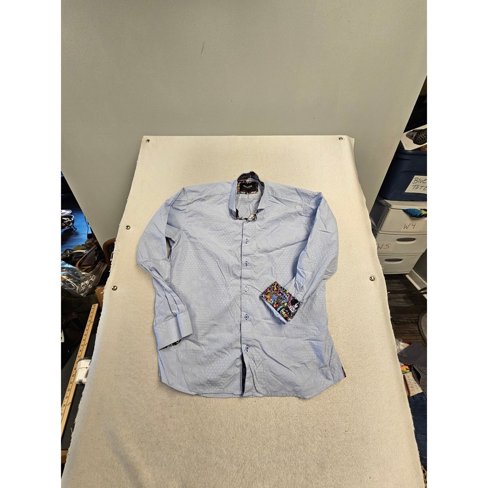 Maceoo Mens Light Blue Italian Jacquard Paisley Button Down Shirt Size 5 XL